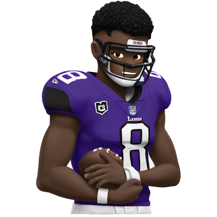 Lamar Jackson in football gear with his hands on his neck emoji