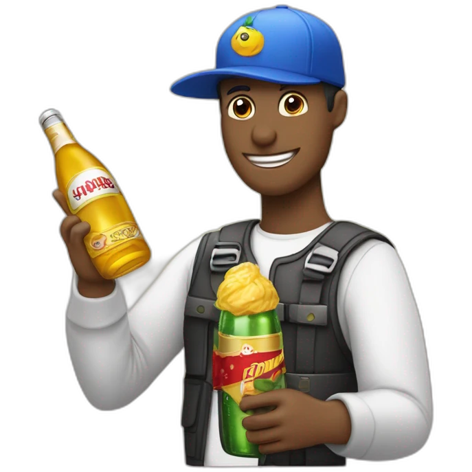 Persona celebrando fiesta con manos alzadas, gorro de fiesta  y botella de champán  emoji
