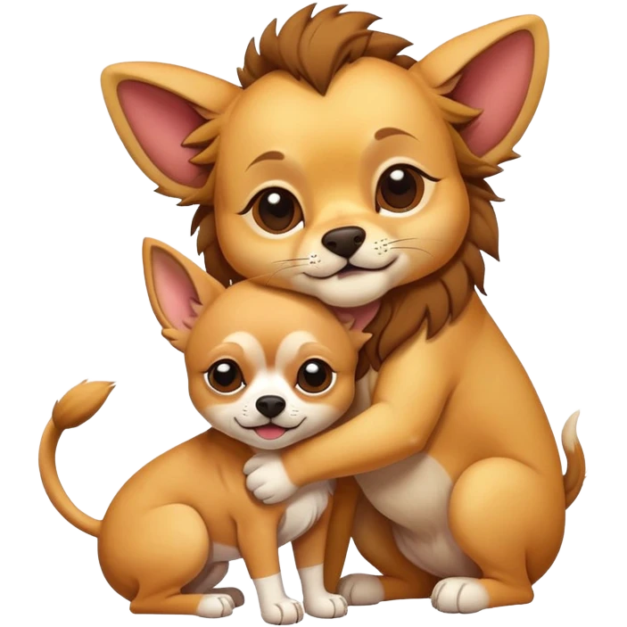 Lion hugging chihuahua from behind emoji