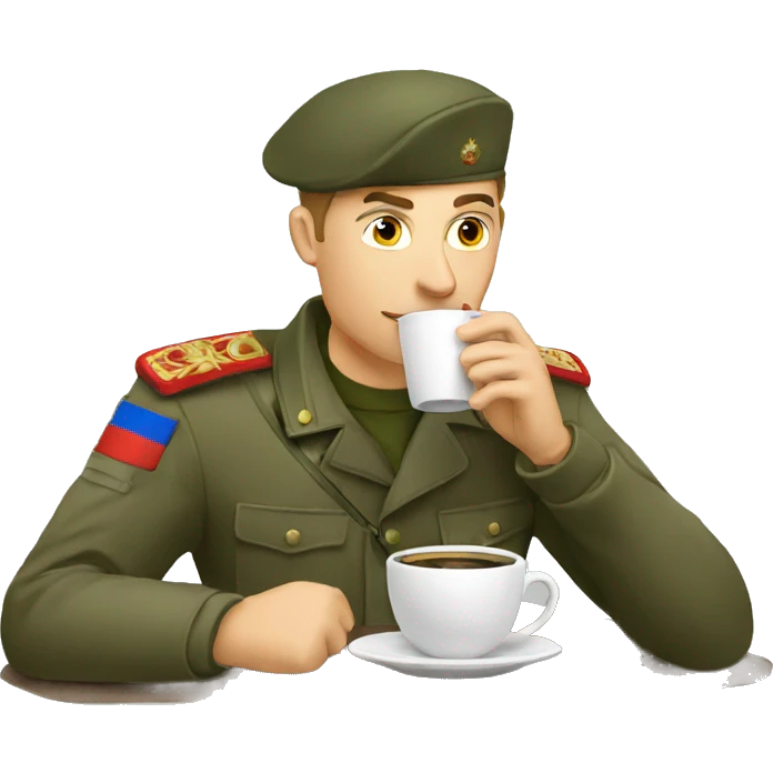 A Russian soldier drinks coffee emoji