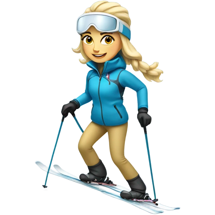 Long blonde haired female skier skiing on the slopes of whitefish Montana emoji