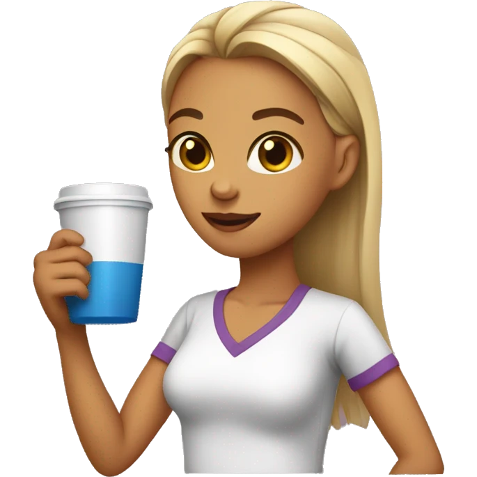 Girl wearing shirt holding cup of jus emoji