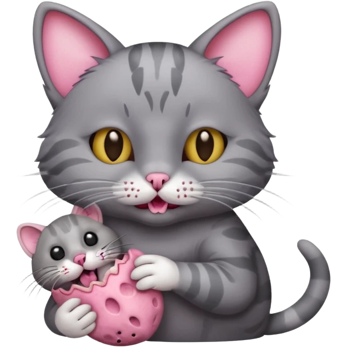 A cat with a gray dead mouse in its mouth emoji