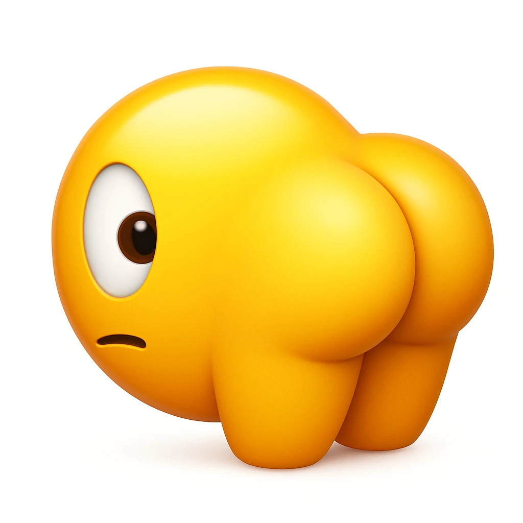 Add a large, exaggerated booty to this side-eye emoji, keeping the playful emoji style and original colors. Maintain the look and feel of the original emoji style in the edit. emoji