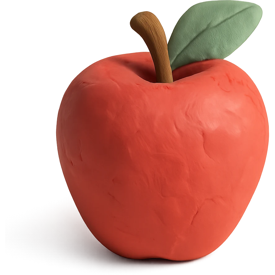 red apple in claymation style with visible fingerprints and pastel colors emoji