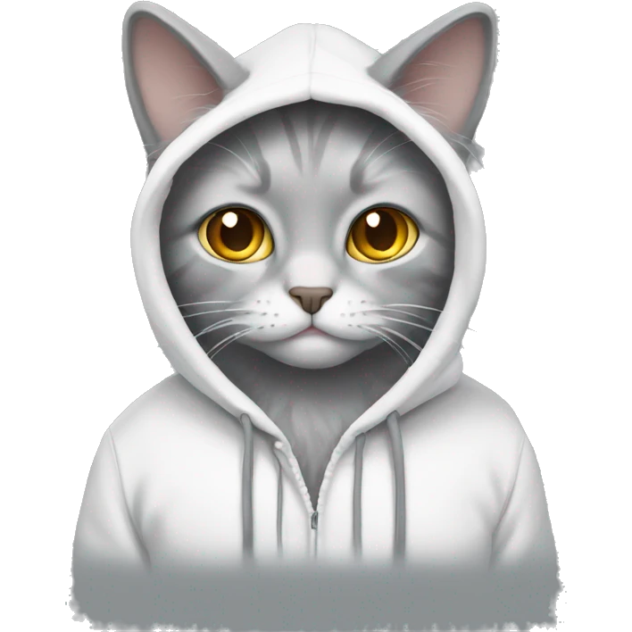 Grey fluffy cat in white hoodie emoji