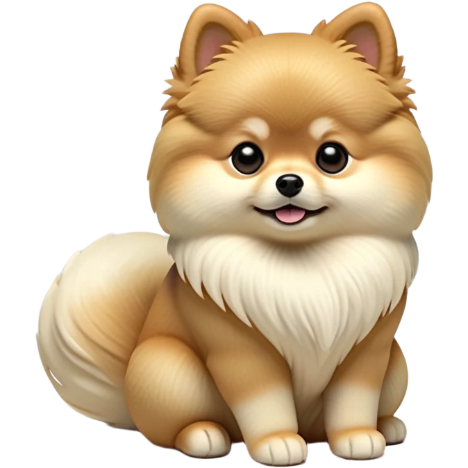 cinematic-[pomeranian]-realistic-full-body-sitting-emoji,-tail-resting-loosely-beside-its-paws,-head-tilted-dramatically, -fluffy-[cream]-fur,-simplified-yet-realistic-focused-features,-highly-detailed,-glowing-with-an-almost-sarcastic-glow emoji