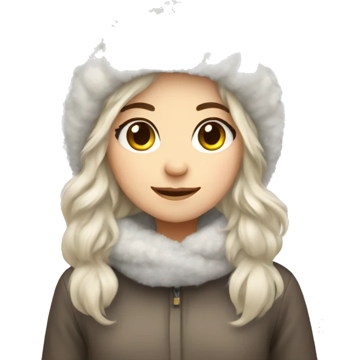 Fluffy cozy winter hat white brunette haired girl emoji