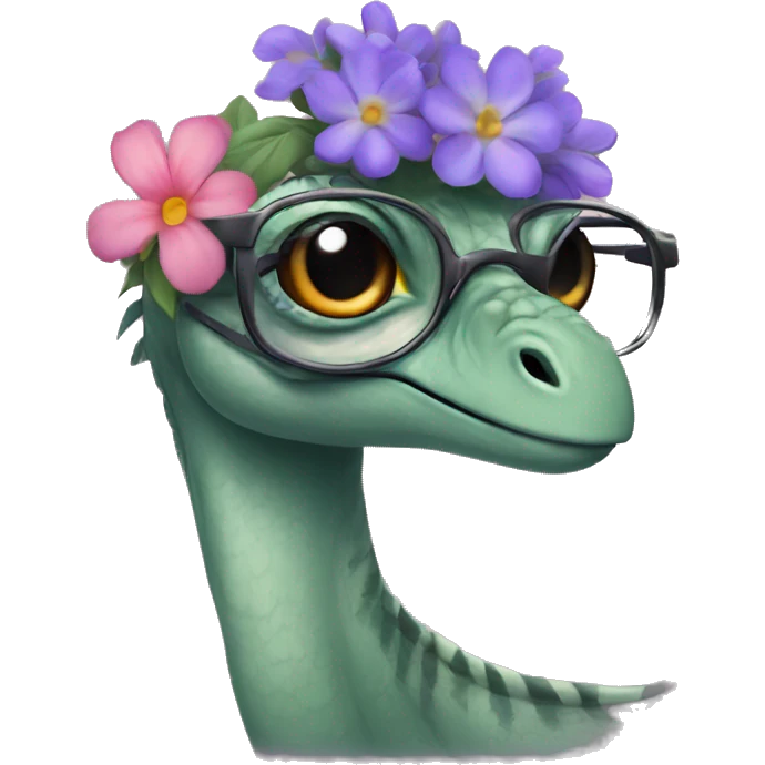 cute girly velociraptor with flowers and glasses emoji