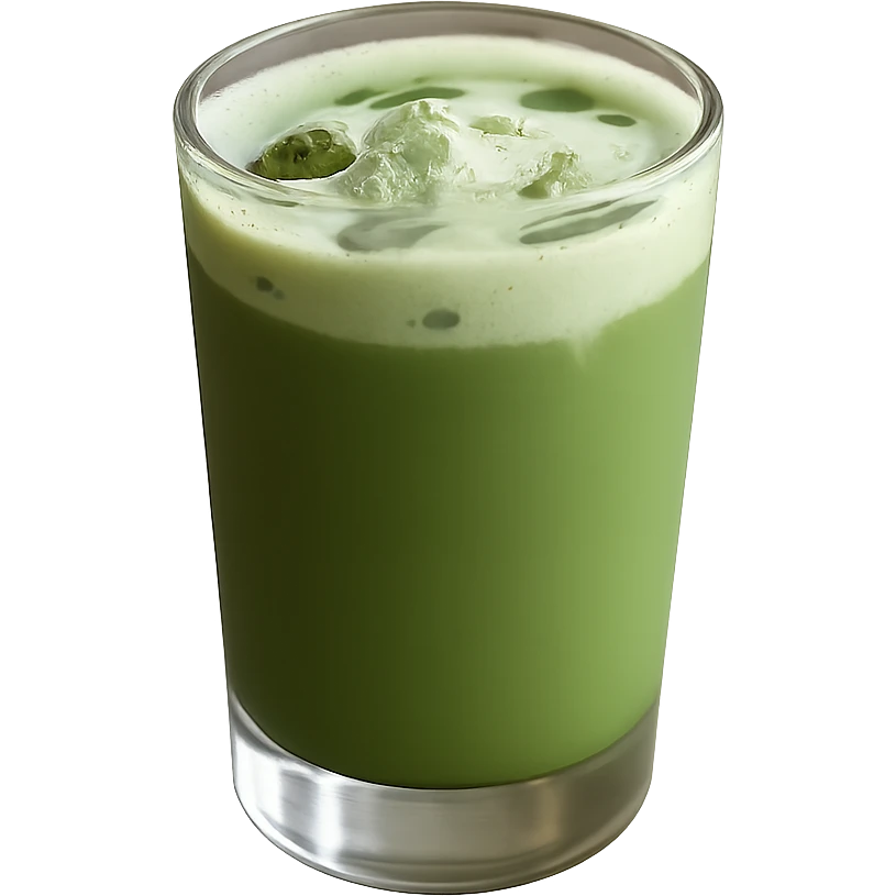 Remove the background and keep only the realistic glass of iced matcha latte with a transparent background in photorealistic style. emoji