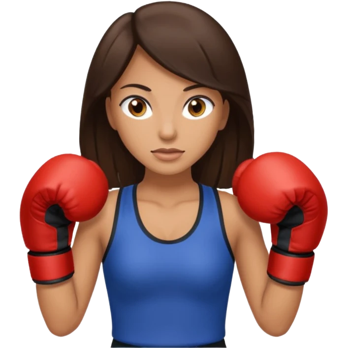 An woman with long dark brown hair light brown eyes in boxing gloves emoji