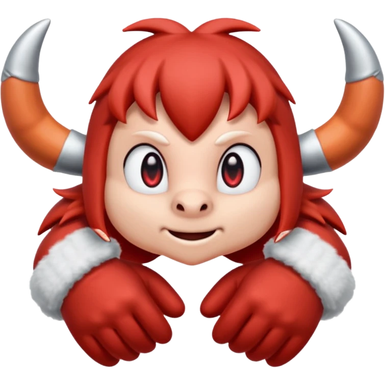 Sonic the hedgehogs friend knuckles a red animal with peach arms and white gloves he’s a echidna with red eyes and mittens with two horns on the knuckles emoji