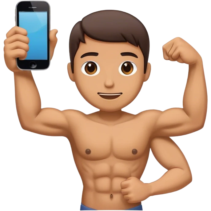 a mobile Phone with arms to the side of the phone flexing emoji