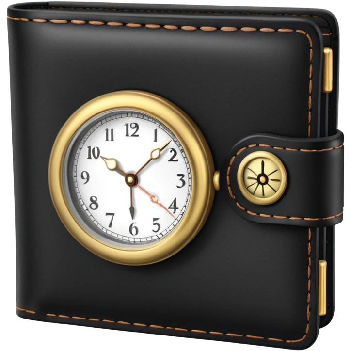 black wallet with a small clock on top of it emoji