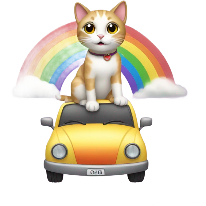 cat riding a car on a rainbow emoji