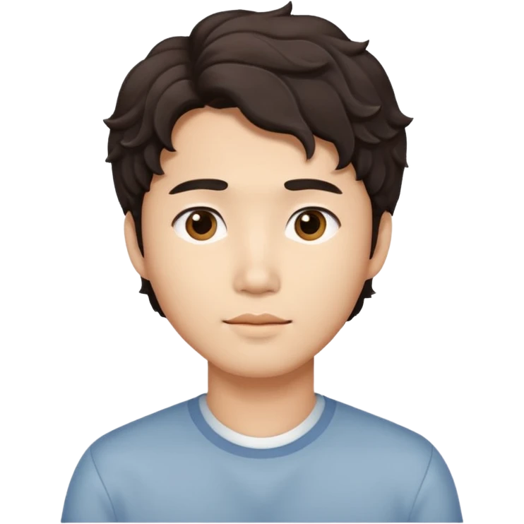 Asian guy wavy Korean hair looking demure emoji