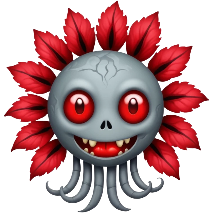Grey creepy flower with red and blood on inside but as a monster emoji