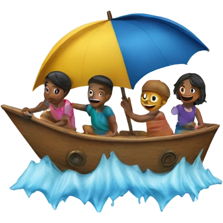 3 kids playing with a ship in the rain emoji