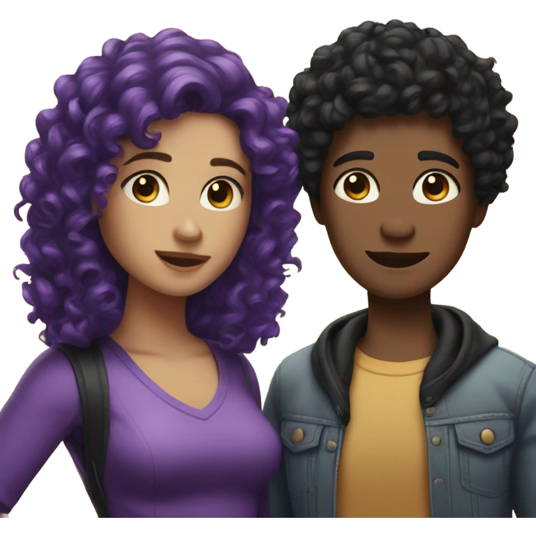 two best friends one short purple curly hair and the other long black hair emoji