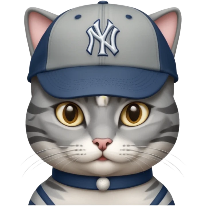 Grey cat with a yankee baseball hat emoji