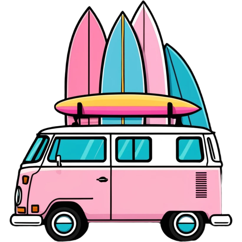 pink van with a surf board on it emoji