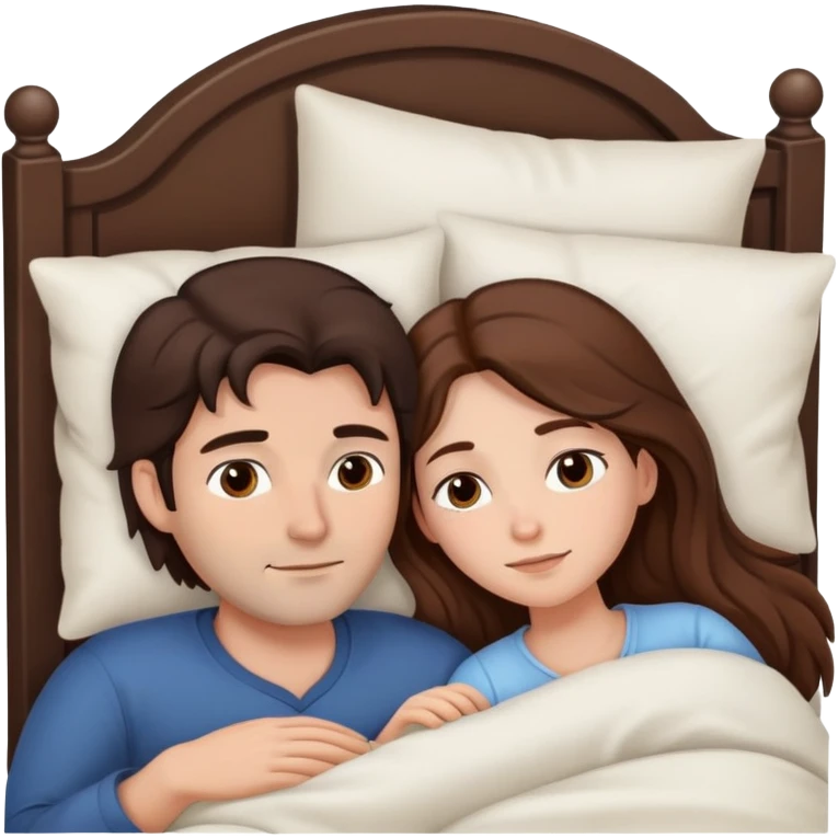 Man with dark brown hair and woman with long brown hair in bed cuddling and sleeping  emoji