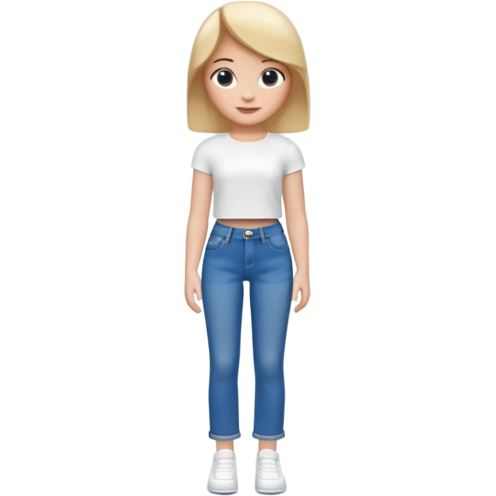 A 3D cartoon casual outfit with blue jeans and a top laid flat, clean surface, bright daylight, realistic Memoji-style. emoji