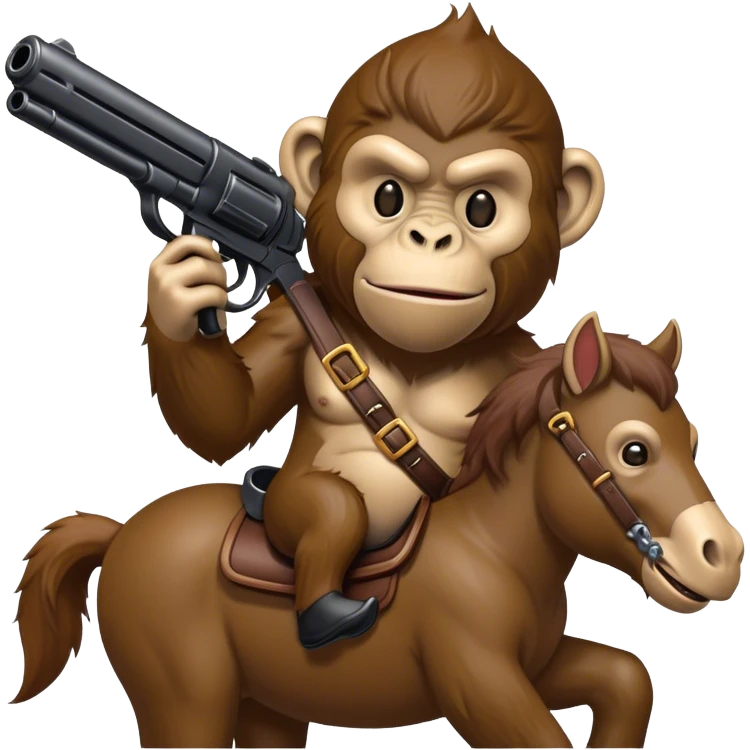 Grim ape on a horse with toy gun emoji