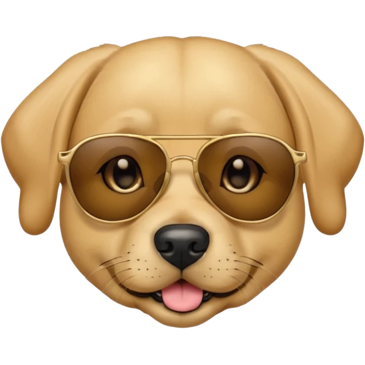 Cartoon emoji-style Labrador retriever dog face, golden/tan color, floppy ears, black nose, expressive brown eyes. Same style as Apple emoji. Add cool black sunglasses over the eyes. emoji