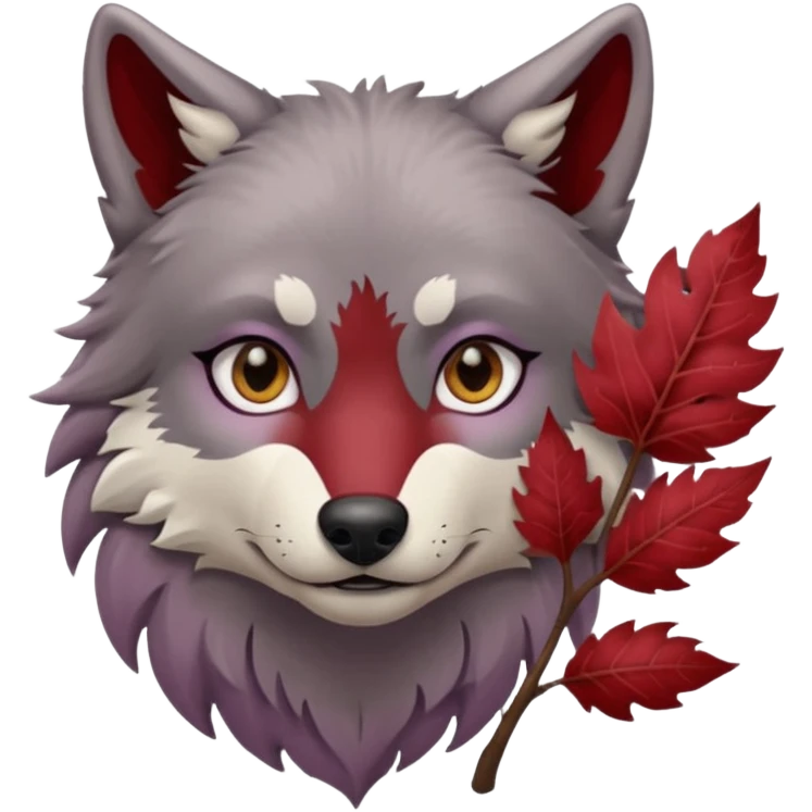 A wolf with lilac gray eyes and holding a weirwood leaf emoji