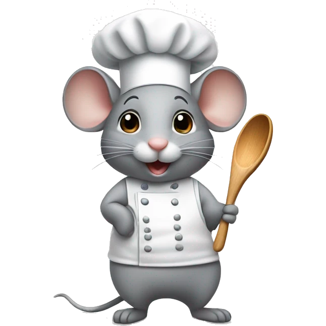 cute grey mouse wearing a chef’s hat holding a wooden spoon emoji