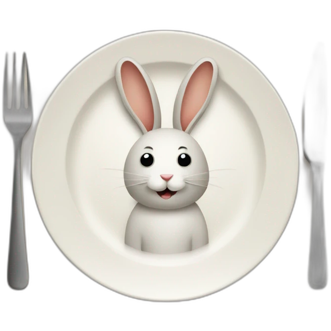 Rabbit inside a plate, fork and knife emoji