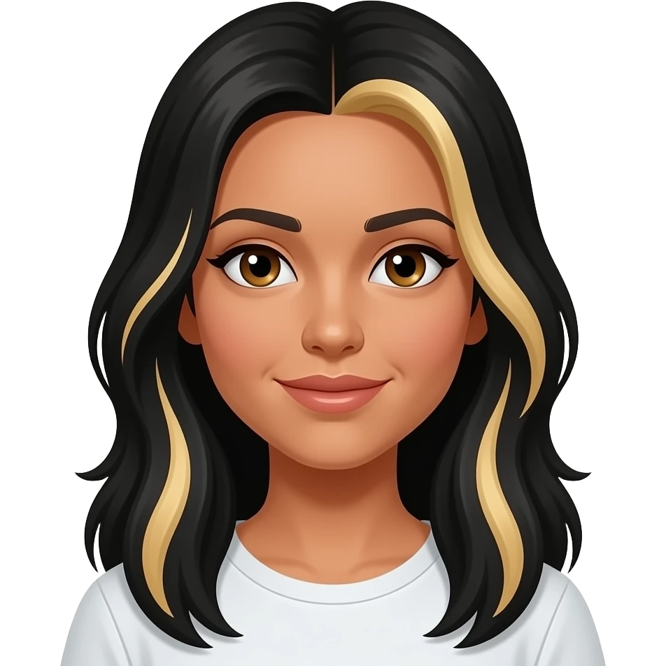 Mixed white and black female with long dark hair with blond streaks. Light brown eyes emoji