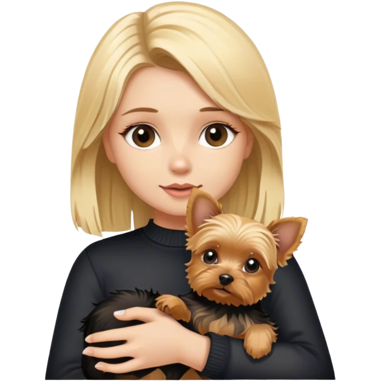 a blonde girl with a yorkie puppy emoji