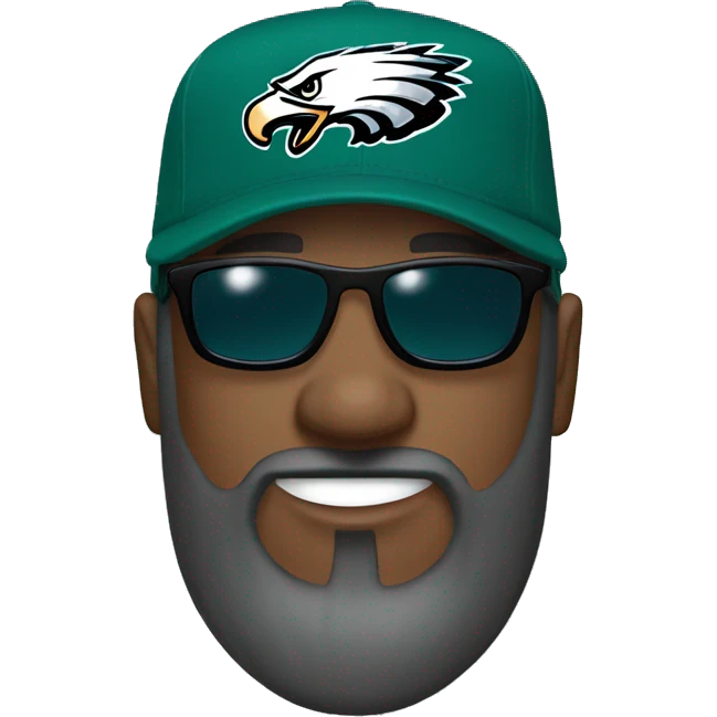 Bald black guy dark grey long beard wearing Philly eagles cap and Jersey and sunglasses  emoji