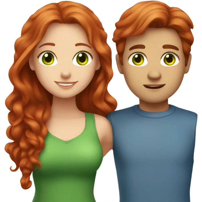 Girlfriend: Red hair and green eyes and Boyfriend: brown hair and blue eyes emoji
