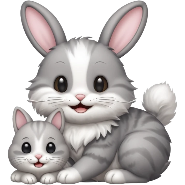 Smiling Cat and bunny together  emoji