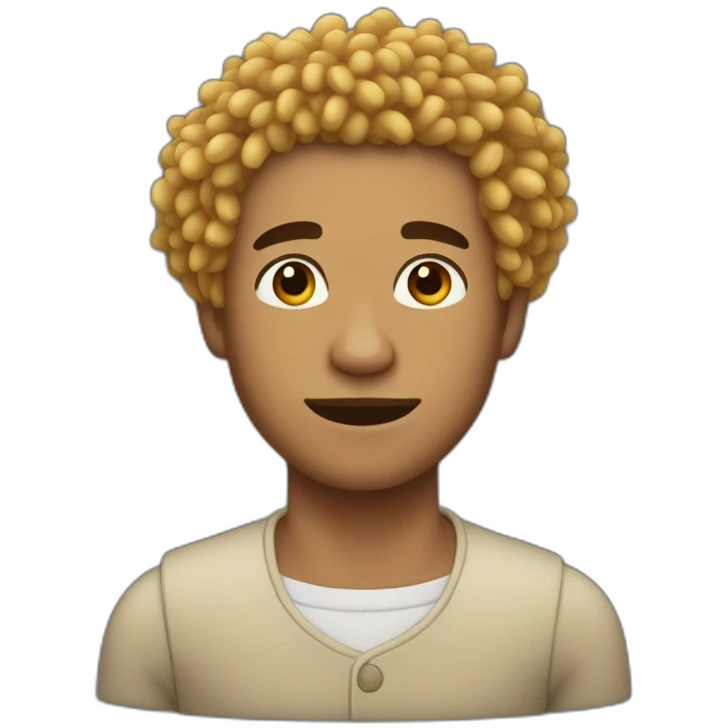 A man with wheat skin, curly black hair, and a slight chin emoji