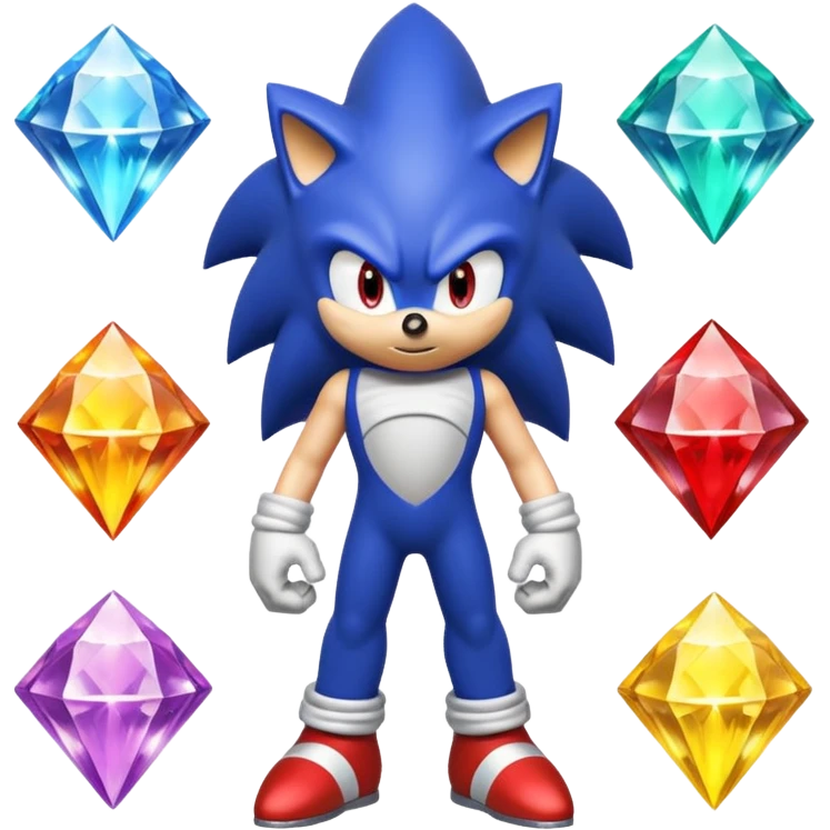 I want Sonic the hedgehog with the 7 chaos emeralds and the Goku aura transformation, where is the super Sonic aura Is a power 7 diamonds, red, blue, yellow, green, white, cyan and purple emoji