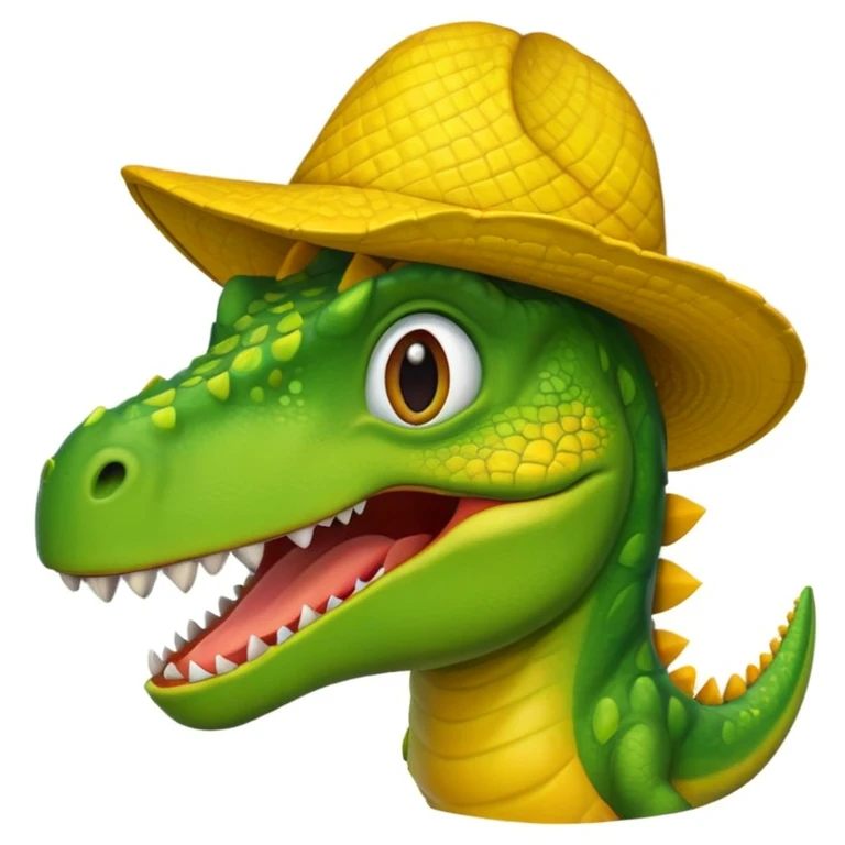 Dinosaur wearing a mango hat emoji