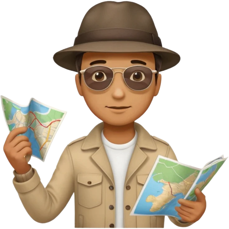 A man stands on a road with a map. There are 3 paths ahead. emoji