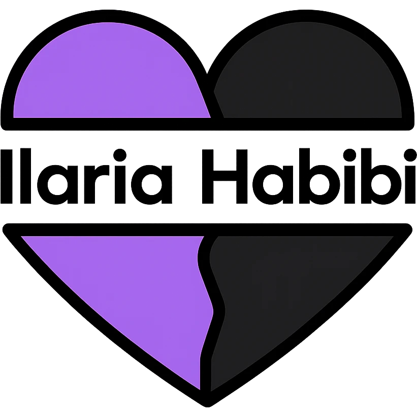 Change the font of the text 'Illarias Habibi' to a modern geometric style, keeping the split black and purple heart with no background. emoji