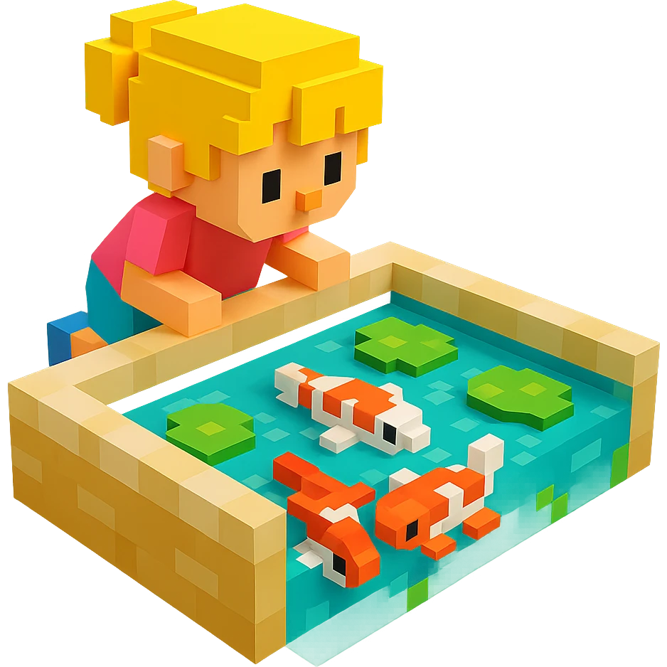 girl watching koi fish in a pond, realistic background emoji