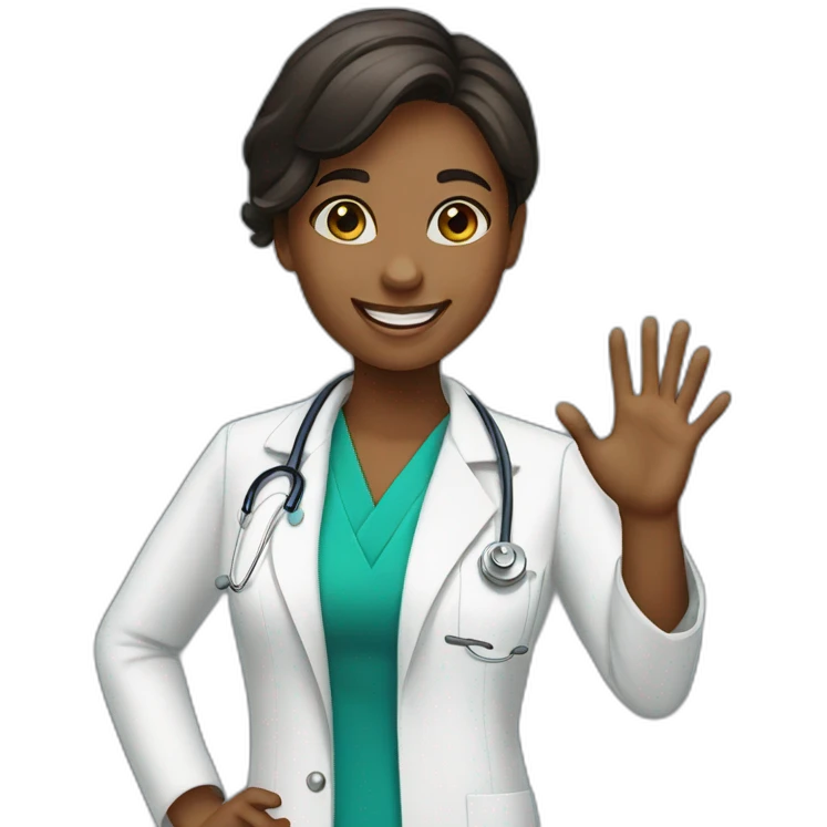 young female doctor smiling and waving hands emoji