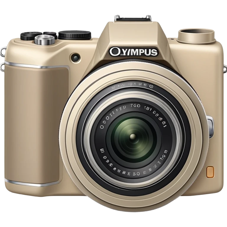 Extremely minimal Olympus Superzoom 70G camera, grayish-beige color, very simplified design with only essential elements, basic rectangular shape, minimal indication of lens, clean flat style with almost no details emoji
