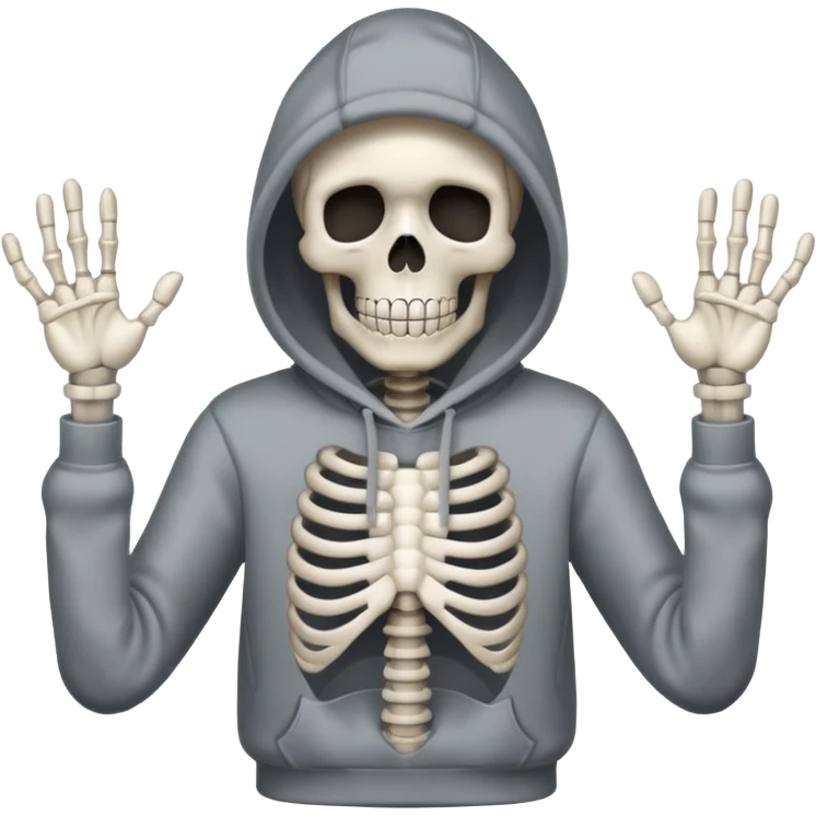 The shrug emoji but a skeleton with a black hoodie emoji