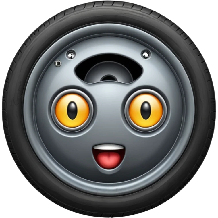 a car wheel with two eyes and a mouth emoji