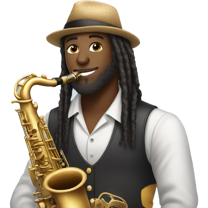 saxophone black player with long hair dreads  beard and hat emoji