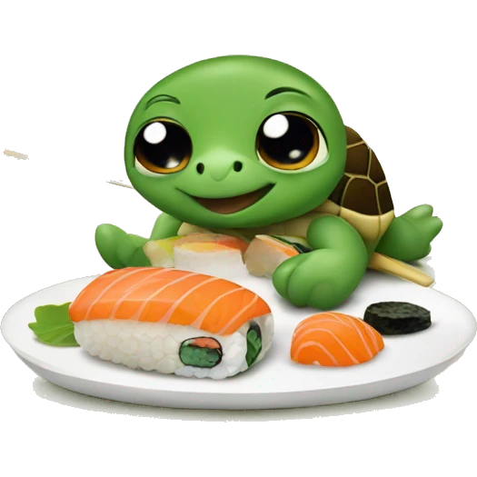 A turtle eating sushi and loving it  emoji