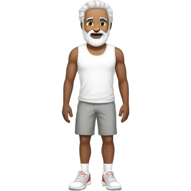 pearson with white tank top, red shorts, white shoes, light grey flat hair and a light grey beard emoji